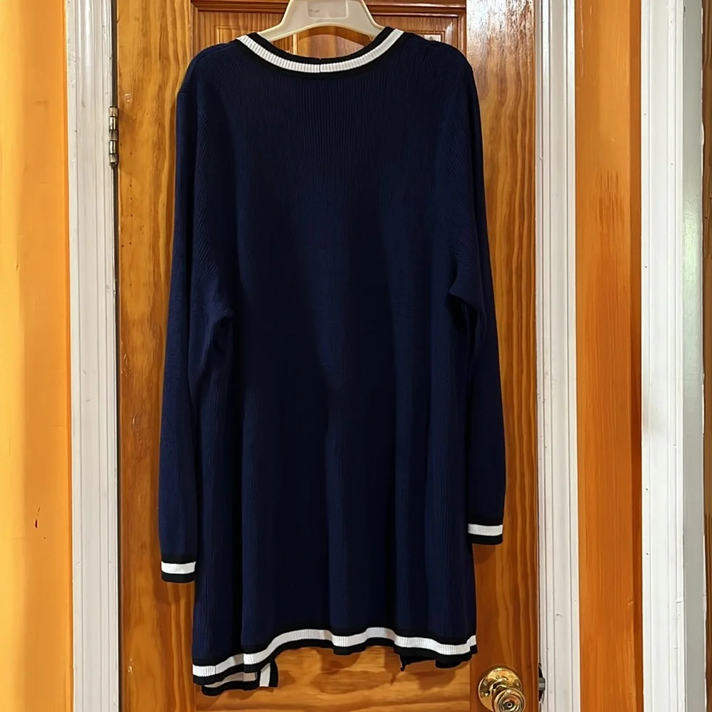 Torrid Colorblock Navy Blue Open Front Long Line Cardigan Sweater Size 3 - Picture 11 of 14